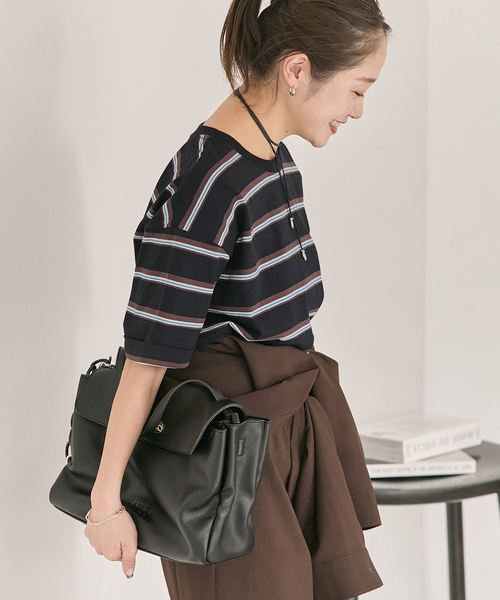 JOURNAL STANDARD(ジャーナルスタンダード)の「《追加4》汗ジミ防止ボーダービッグT(Tシャツ/カットソー・レディース・ベージュ/ブラック/ウッド/グリーン/グレー・FREE)」の16枚目の写真