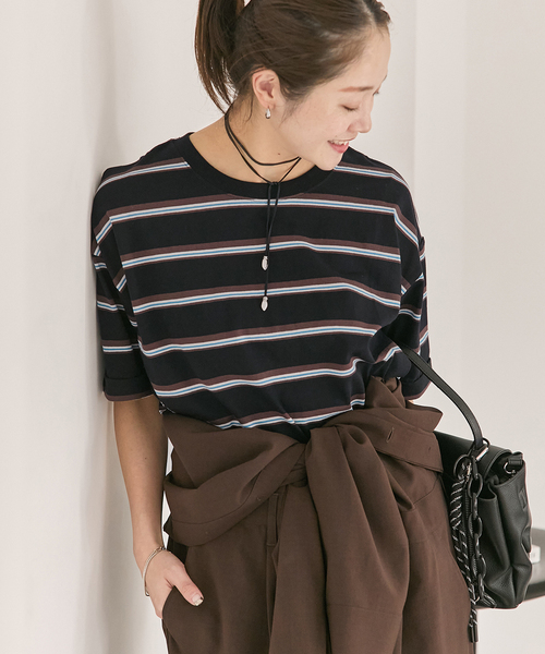 JOURNAL STANDARD(ジャーナルスタンダード)の「《追加4》汗ジミ防止ボーダービッグT(Tシャツ/カットソー・レディース・ベージュ/ブラック/ウッド/グリーン/グレー・FREE)」の17枚目の写真