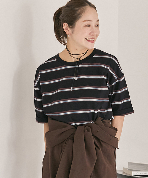 JOURNAL STANDARD(ジャーナルスタンダード)の「《追加4》汗ジミ防止ボーダービッグT(Tシャツ/カットソー・レディース・ベージュ/ブラック/ウッド/グリーン/グレー・FREE)」の18枚目の写真