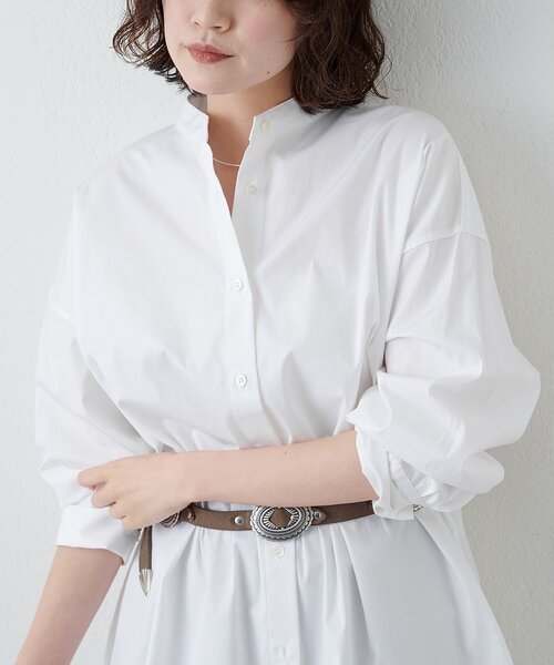 Whim Gazette(ウィムガゼット)の「ポプリンチュニックブラウス(シャツ/ブラウス・レディース・ホワイト/サックスブルー・FREE)」の12枚目の写真