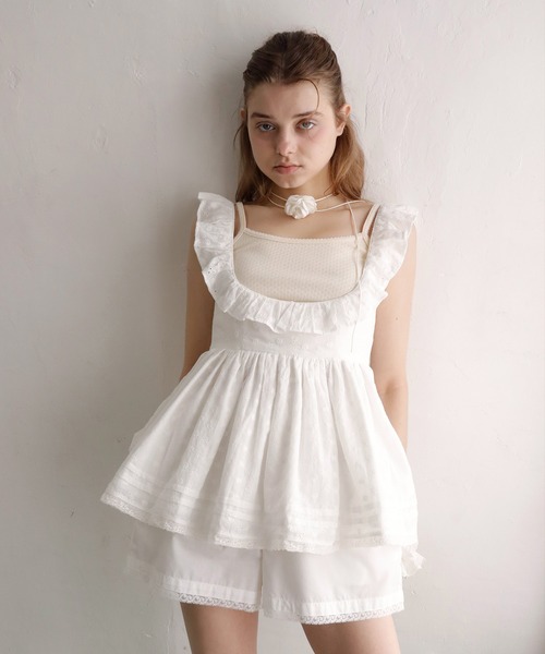 mieya mieya(ミーヤミーヤ)の「【mieya mieya】PETIT APLON TOP/レースプチエプロントップ(Tシャツ/カットソー・レディース・ホワイト・FREE)」の7枚目の写真