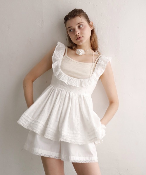 mieya mieya(ミーヤミーヤ)の「【mieya mieya】PETIT APLON TOP/レースプチエプロントップ(Tシャツ/カットソー・レディース・ホワイト・FREE)」の8枚目の写真