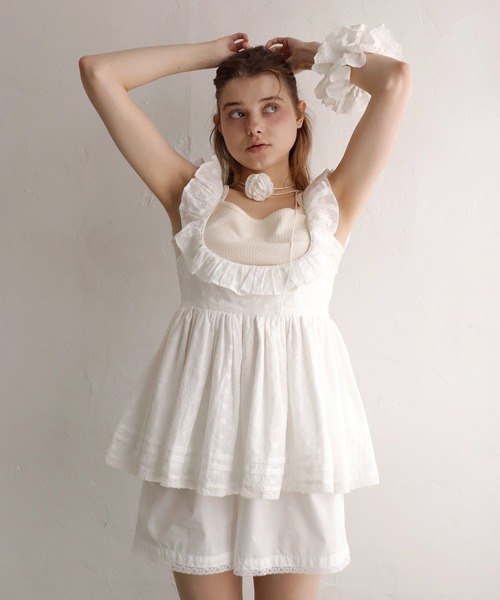 mieya mieya(ミーヤミーヤ)の「【mieya mieya】PETIT APLON TOP/レースプチエプロントップ(Tシャツ/カットソー・レディース・ホワイト・FREE)」の9枚目の写真