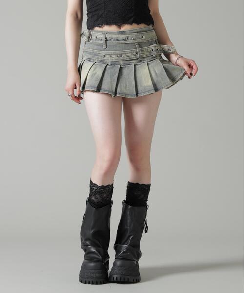 L.H.P(エルエイチピー)の「MAVYTH/メヴィス/DOUBLE BELTED SKIRT(スカート・レディース・ブラック/ブルー系その他3・L/M)」の2枚目の写真