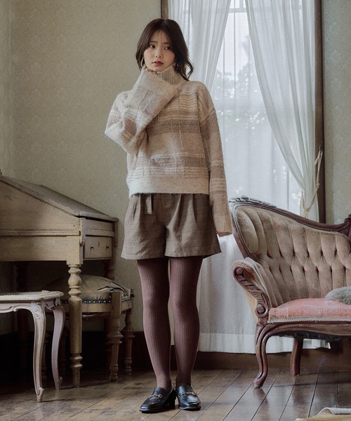 mideal(マイディール)の「half zip check knit / ハーフジップチェックニット(ニット/セーター・レディース・ボルドー/ネイビー/ブルー/ベージュ・FREE)」の21枚目の写真
