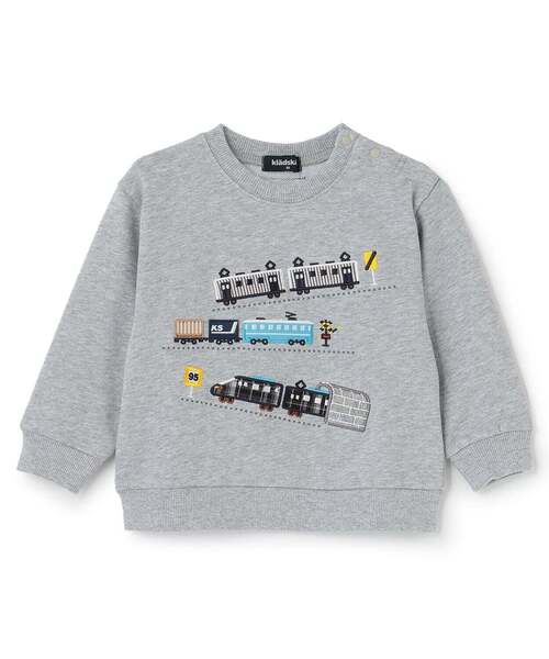 kladskap(クレードスコープ)の「【人気商品再入荷】【直営店で取り扱い無し】電車アップリケトレーナー(スウェット・キッズ・マスタード/トップグレー/グリーン・100cm/110cm/120cm/90cm/80cm)」の2枚目の写真