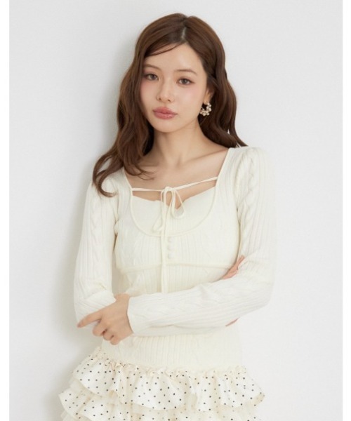 rienda(リエンダ)の「【AW先行アイテム】ケーブルタイトニットトップス 秋服 冬服(ニット/セーター・レディース・アイボリー/ピンク/ブラック・FREE)」の1枚目の写真