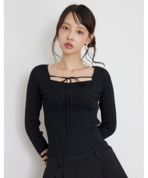 rienda(リエンダ)の「【AW先行アイテム】ケーブルタイトニットトップス 秋服 冬服(ニット/セーター・レディース・アイボリー/ピンク/ブラック・FREE)」の2枚目の写真
