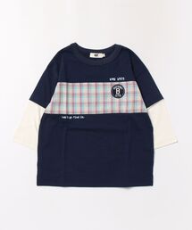 KP BOY | 【吸水速乾】先染チェック 重ね着風 7分袖Tシャツ(Tシャツ/カットソー)