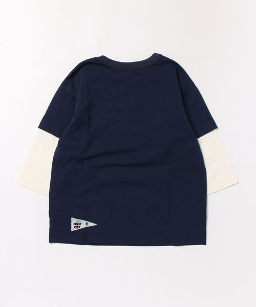 KP BOY(ケーピーボーイ)の「【吸水速乾】先染チェック 重ね着風 7分袖Tシャツ(Tシャツ/カットソー・キッズ・イエロー/ネイビー・110cm/120cm/130cm/140cm)」の3枚目の写真