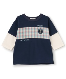 KP BOY | 【吸水速乾】先染チェック 重ね着風 7分袖Tシャツ(Tシャツ/カットソー)