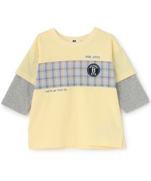 KP BOY（ケーピーボーイ）の「【吸水速乾】先染チェック 重ね着風 7分袖Tシャツ（Tシャツ/カットソー）」