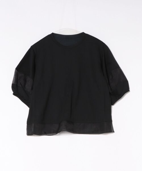 SWINGLE(スウィングル)の「オーガンジー切り替えプルオーバー(Tシャツ/カットソー・レディース・ブラック/オフホワイト/チャコールグレー・FREE)」の2枚目の写真