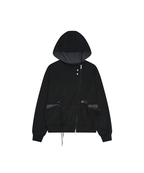TUOMIO（トゥオミオ）の「SHIRRING WAFFLE HOOD ZIP-UP [BLACK]（パーカー・レディース・その他・FREE）」の2枚目の写真