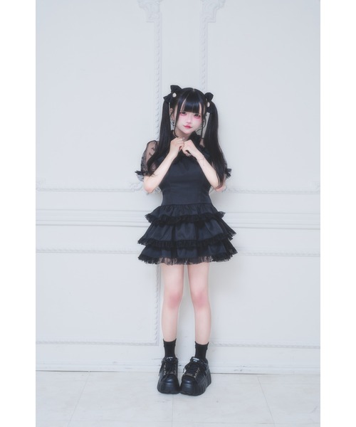 nyanMe(ニャンミー)の「おりぼんおひめわんぴ♡(ワンピース・レディース・グレー/Black・FREE)」の4枚目の写真
