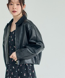 異素材衿フェイクレザーブルゾン