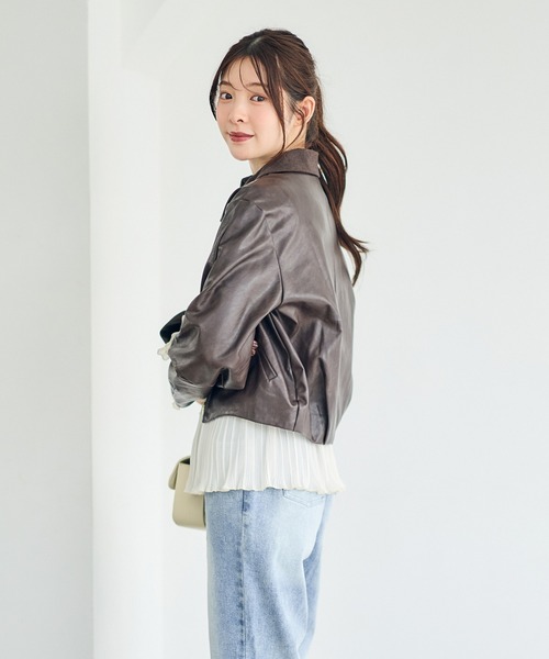 12Twelve Agenda（トゥエルブ　アジェンダ）の「異素材衿フェイクレザーブルゾン（ブルゾン・レディース・ブラック/ブラウン・M）」の5枚目の写真