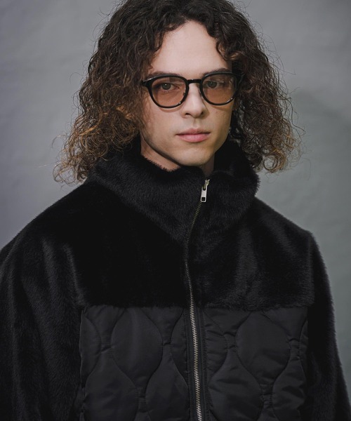 CAMBIO(カンビオ)の「mj11909- Faux Fur Wave Quilt Stand Jacket フェイクファーキルトコンビジャケット(A73926cmb)(その他アウター・メンズ・ブラック・L/M/S)」の4枚目の写真