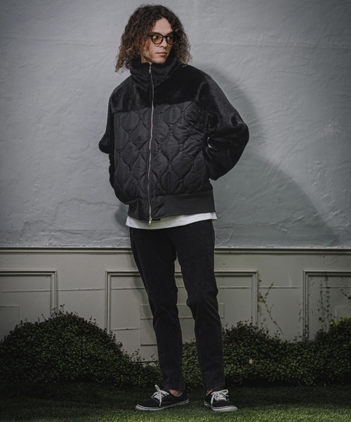 CAMBIO(カンビオ)の「mj11909- Faux Fur Wave Quilt Stand Jacket フェイクファーキルトコンビジャケット(A73926cmb)(その他アウター・メンズ・ブラック・L/M/S)」の9枚目の写真
