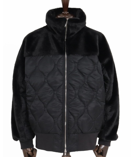 CAMBIO(カンビオ)の「mj11909- Faux Fur Wave Quilt Stand Jacket フェイクファーキルトコンビジャケット(A73926cmb)(その他アウター・メンズ・ブラック・L/M/S)」の10枚目の写真