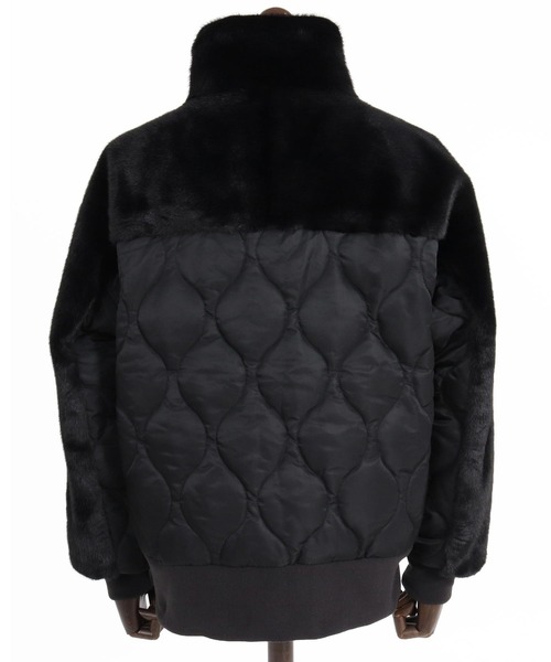 CAMBIO(カンビオ)の「mj11909- Faux Fur Wave Quilt Stand Jacket フェイクファーキルトコンビジャケット(A73926cmb)(その他アウター・メンズ・ブラック・L/M/S)」の11枚目の写真