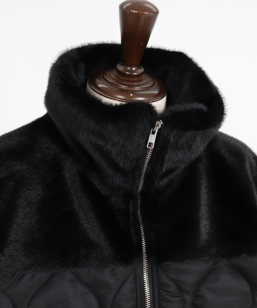 CAMBIO(カンビオ)の「mj11909- Faux Fur Wave Quilt Stand Jacket フェイクファーキルトコンビジャケット(A73926cmb)(その他アウター・メンズ・ブラック・L/M/S)」の12枚目の写真