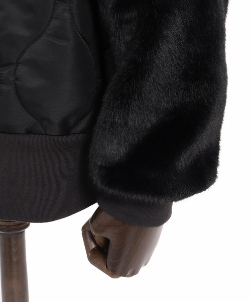 CAMBIO(カンビオ)の「mj11909- Faux Fur Wave Quilt Stand Jacket フェイクファーキルトコンビジャケット(A73926cmb)(その他アウター・メンズ・ブラック・L/M/S)」の14枚目の写真
