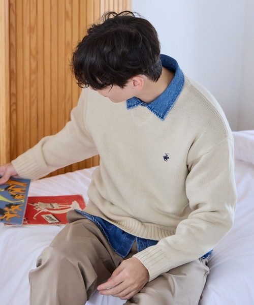 GLOBAL WORK(グローバルワーク)の「【BEVERLY HILLS POLO CLUB】UNISEX/クルーニット/685515(ニット/セーター・メンズ・ネイビー/アイボリー・SMALL/MEDIUM/LARGE)」の4枚目の写真