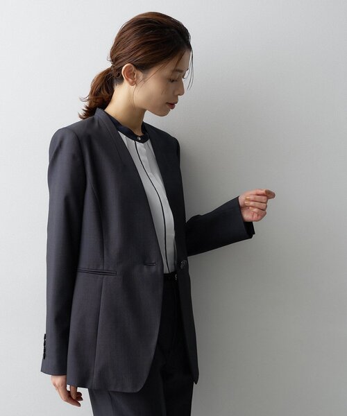 UNTITLED(アンタイトル)の「【SET UP】ウールシルクブレンドノーカラージャケット(ノーカラージャケット・レディース・ネイビー/ブラウン系その他/チャコールグレー・01/04/03/02/44/42/00/50/48/46)」の16枚目の写真