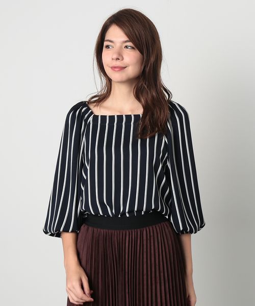 ROPE' PICNIC（ロペピクニック）の「無地ストライプオフショルダーブラウス（シャツ/ブラウス・レディース・ホワイト系その他5/ベージュ/ネイビー/ブルー系その他・38）」の4枚目の写真