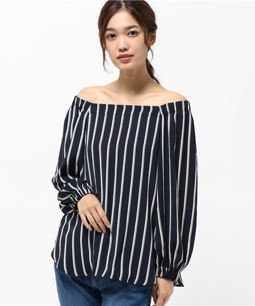 ROPE' PICNIC（ロペピクニック）の「無地ストライプオフショルダーブラウス（シャツ/ブラウス・レディース・ホワイト系その他5/ベージュ/ネイビー/ブルー系その他・38）」の15枚目の写真