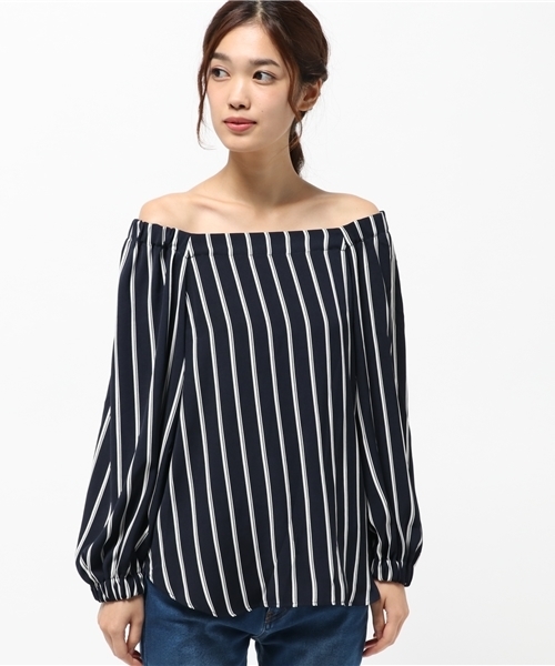 ROPE' PICNIC（ロペピクニック）の「無地ストライプオフショルダーブラウス（シャツ/ブラウス・レディース・ホワイト系その他5/ベージュ/ネイビー/ブルー系その他・38）」の7枚目の写真