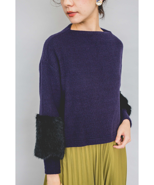 TEVALT（ヴァレット）の「<Titilate valet> ファー切り替えスリーブ　ボトルネック　プルオーバー（Tシャツ/カットソー・レディース・ホワイト/グレー/ネイビー・38）」の3枚目の写真