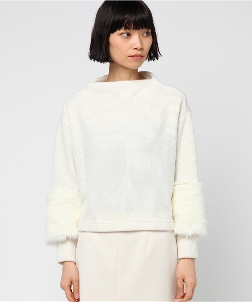 TEVALT（ヴァレット）の「<Titilate valet> ファー切り替えスリーブ　ボトルネック　プルオーバー（Tシャツ/カットソー・レディース・ホワイト/グレー/ネイビー・38）」の4枚目の写真