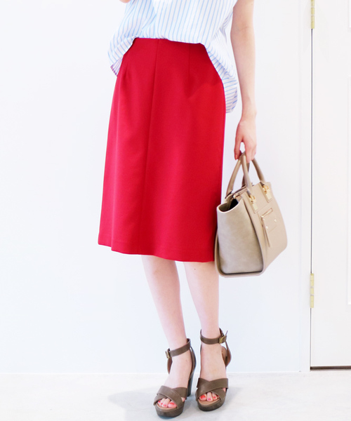 N.(N. Natural Beauty Basic)(エヌエヌナチュラルビューティーベーシック)の「マイクロダブルクロスタイトスカート(スカート・レディース・ネイビー/ベージュ/イエロー/レッド・MEDIUM/SMALL)」の1枚目の写真