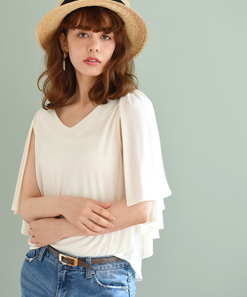 Luz Llena（ラズレナ）の「[接触冷感]ケープ風デザイン・カットソーブラウス（シャツ/ブラウス・レディース・オフホワイト/グレー/イエロー・MEDIUM）」の14枚目の写真