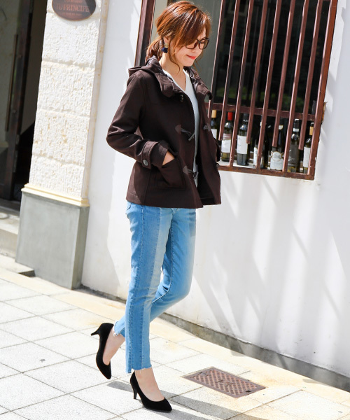 Fashion Letter（ファッションレター）の「メルトン ショート ダッフルコート ジャケット（ダッフルコート・レディース・バーガンディー/グリーン/ネイビー/ブラック/グレー/ブラウン/ベージュ/ダークグレー/ピンク/イエロー/チャコール/マスタード・L/M/S）」の6枚目の写真