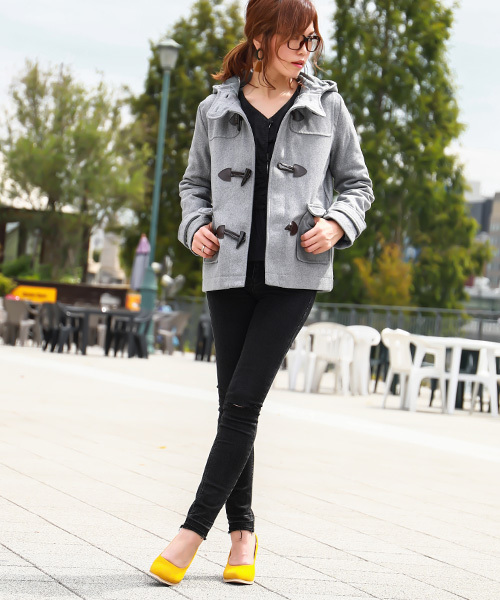 Fashion Letter（ファッションレター）の「メルトン ショート ダッフルコート ジャケット（ダッフルコート・レディース・バーガンディー/グリーン/ネイビー/ブラック/グレー/ブラウン/ベージュ/ダークグレー/ピンク/イエロー/チャコール/マスタード・L/M/S）」の3枚目の写真