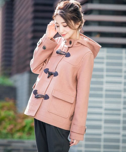 Fashion Letter（ファッションレター）の「メルトン ショート ダッフルコート ジャケット（ダッフルコート・レディース・バーガンディー/グリーン/ネイビー/ブラック/グレー/ブラウン/ベージュ/ダークグレー/ピンク/イエロー/チャコール/マスタード・L/M/S）」の11枚目の写真