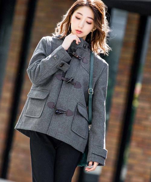 Fashion Letter（ファッションレター）の「メルトン ショート ダッフルコート ジャケット（ダッフルコート・レディース・バーガンディー/グリーン/ネイビー/ブラック/グレー/ブラウン/ベージュ/ダークグレー/ピンク/イエロー/チャコール/マスタード・L/M/S）」の4枚目の写真