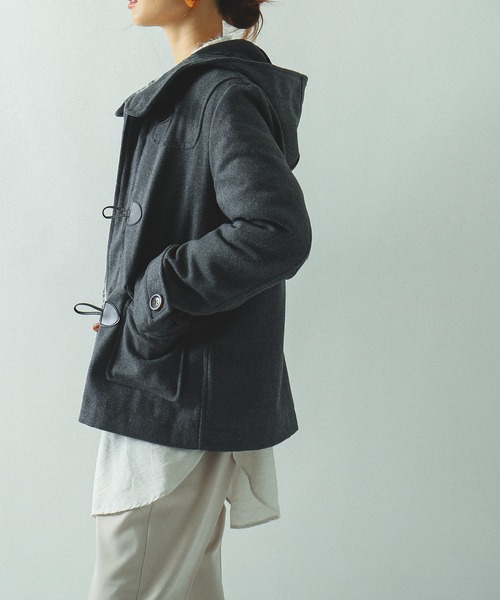 Fashion Letter（ファッションレター）の「メルトン ショート ダッフルコート ジャケット（ダッフルコート・レディース・バーガンディー/グリーン/ネイビー/ブラック/グレー/ブラウン/ベージュ/ダークグレー/ピンク/イエロー/チャコール/マスタード・L/M/S）」の5枚目の写真