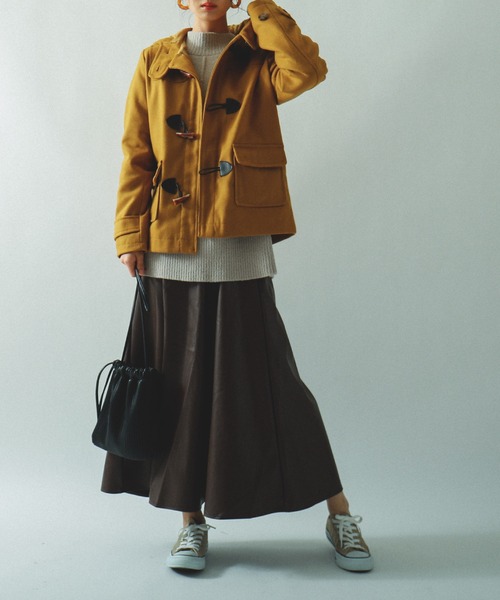 Fashion Letter（ファッションレター）の「メルトン ショート ダッフルコート ジャケット（ダッフルコート・レディース・バーガンディー/グリーン/ネイビー/ブラック/グレー/ブラウン/ベージュ/ダークグレー/ピンク/イエロー/チャコール/マスタード・L/M/S）」の10枚目の写真