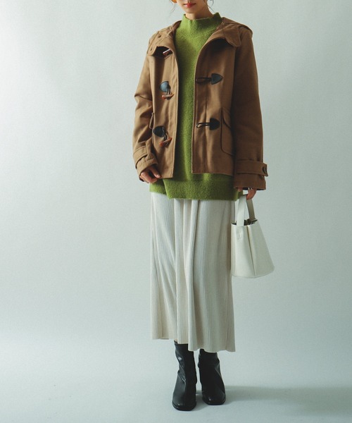 Fashion Letter（ファッションレター）の「メルトン ショート ダッフルコート ジャケット（ダッフルコート・レディース・バーガンディー/グリーン/ネイビー/ブラック/グレー/ブラウン/ベージュ/ダークグレー/ピンク/イエロー/チャコール/マスタード・L/M/S）」の14枚目の写真