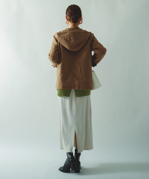 Fashion Letter（ファッションレター）の「メルトン ショート ダッフルコート ジャケット（ダッフルコート・レディース・バーガンディー/グリーン/ネイビー/ブラック/グレー/ブラウン/ベージュ/ダークグレー/ピンク/イエロー/チャコール/マスタード・L/M/S）」の16枚目の写真