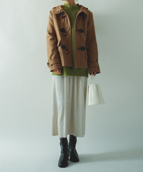 Fashion Letter（ファッションレター）の「メルトン ショート ダッフルコート ジャケット（ダッフルコート・レディース・バーガンディー/グリーン/ネイビー/ブラック/グレー/ブラウン/ベージュ/ダークグレー/ピンク/イエロー/チャコール/マスタード・L/M/S）」の18枚目の写真