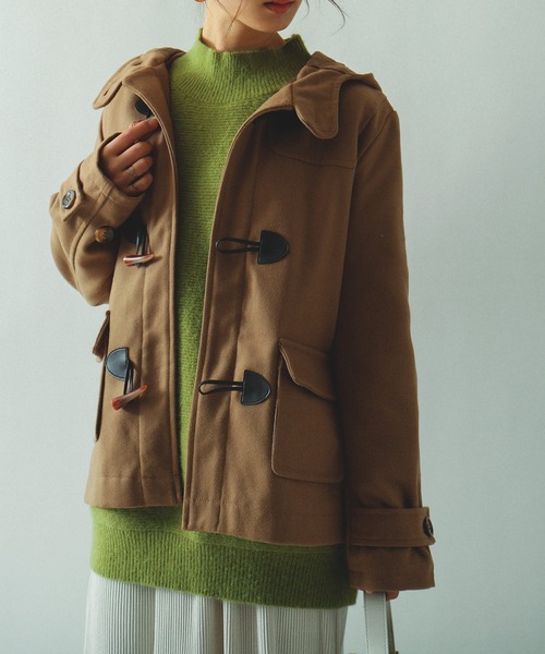 Fashion Letter（ファッションレター）の「メルトン ショート ダッフルコート ジャケット（ダッフルコート・レディース・バーガンディー/グリーン/ネイビー/ブラック/グレー/ブラウン/ベージュ/ダークグレー/ピンク/イエロー/チャコール/マスタード・L/M/S）」の19枚目の写真