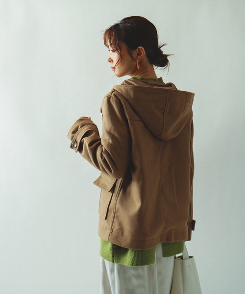 Fashion Letter（ファッションレター）の「メルトン ショート ダッフルコート ジャケット（ダッフルコート・レディース・バーガンディー/グリーン/ネイビー/ブラック/グレー/ブラウン/ベージュ/ダークグレー/ピンク/イエロー/チャコール/マスタード・L/M/S）」の21枚目の写真