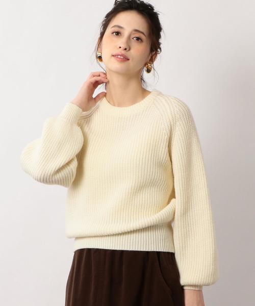 green label relaxing（グリーンレーベルリラクシング）の「CF カタアゼ クルーネック パフスリーブ ニット ◆（ニット/セーター・レディース・ネイビー/オフホワイト/イエロー・FREE）」の2枚目の写真