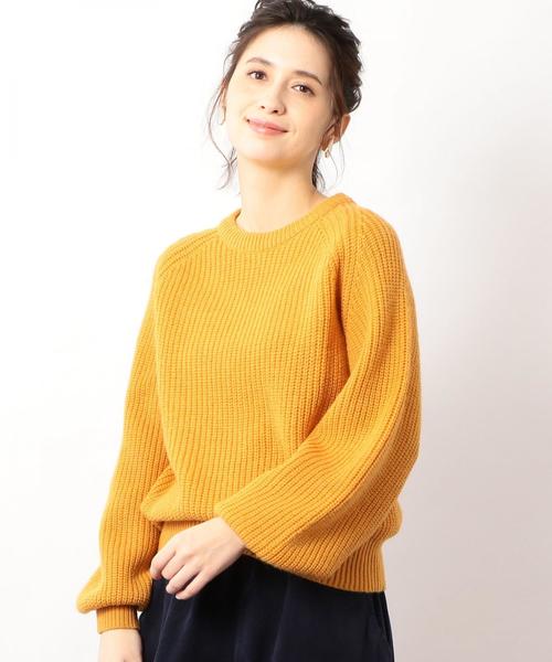 green label relaxing（グリーンレーベルリラクシング）の「CF カタアゼ クルーネック パフスリーブ ニット ◆（ニット/セーター・レディース・ネイビー/オフホワイト/イエロー・FREE）」の3枚目の写真