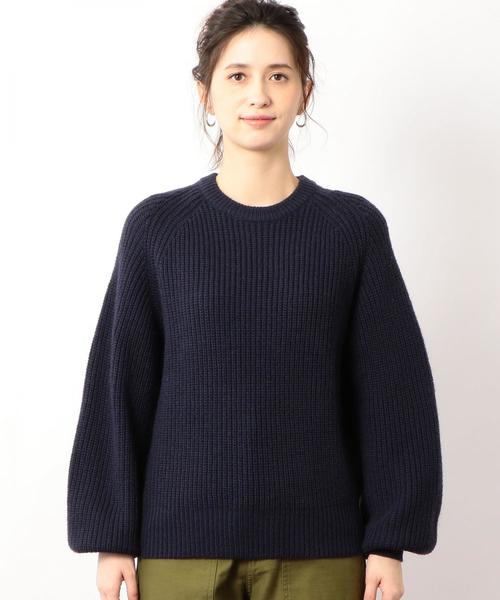 green label relaxing（グリーンレーベルリラクシング）の「CF カタアゼ クルーネック パフスリーブ ニット ◆（ニット/セーター・レディース・ネイビー/オフホワイト/イエロー・FREE）」の18枚目の写真